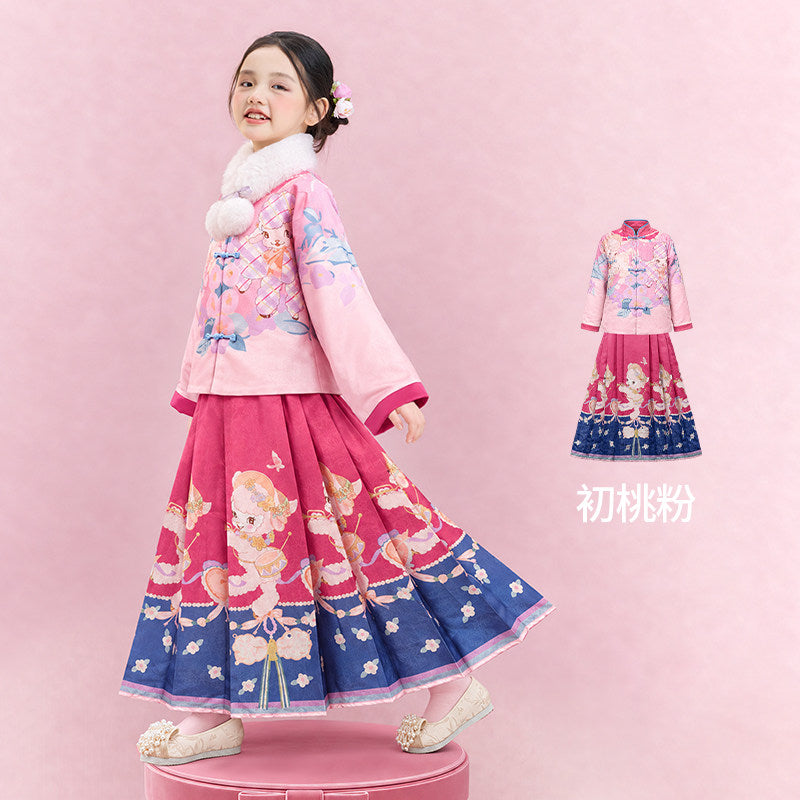 Lamb Print Ming-Style Hanfu Mamian Set 小羊明制马面裙汉服套装 – Pink 初桃粉