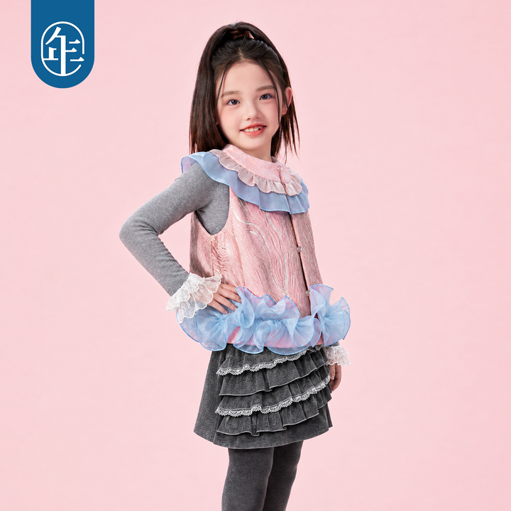 Ruffle Collar Jacquard Fleece Vest 公主荷叶边提花加绒马甲
