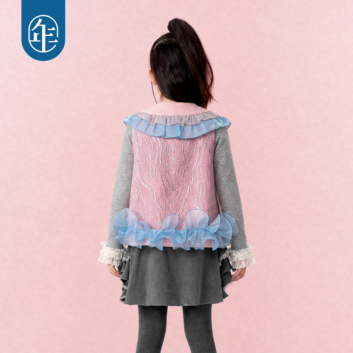 Ruffle Collar Jacquard Fleece Vest 公主荷叶边提花加绒马甲