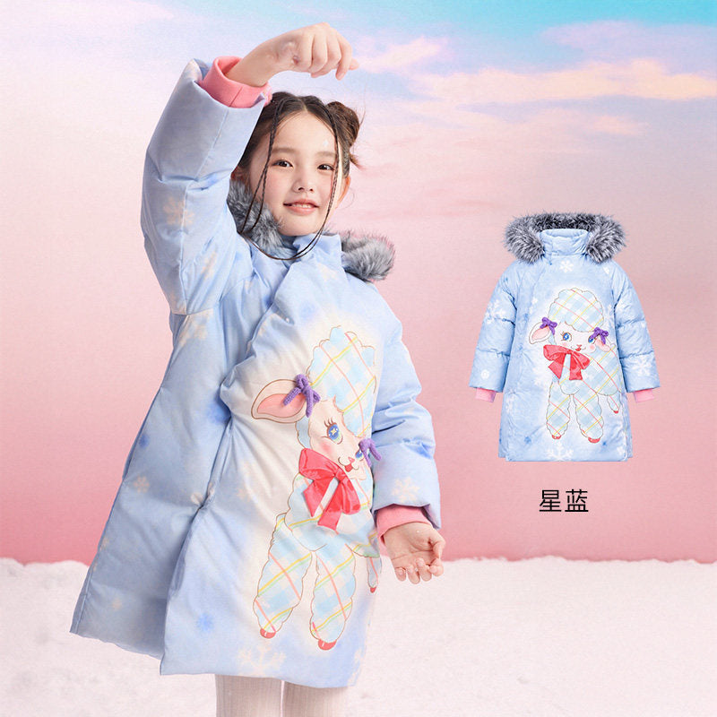 Lamb Print Hooded Down Coat 小羊印花连帽羽绒服 – Light Blue 星蓝