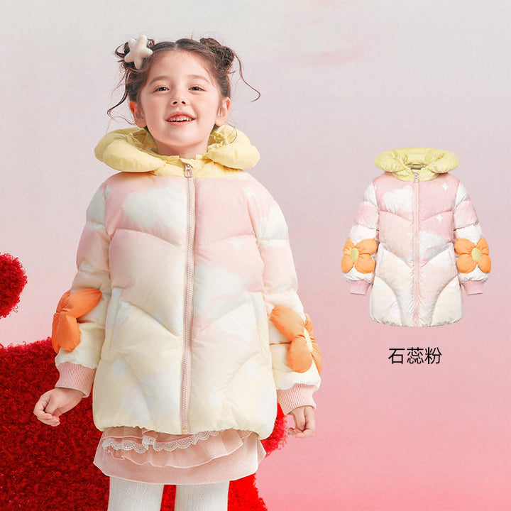 3D Flower Hooded Duck Down Coat 立体花朵连帽羽绒服 – Cream Pink 石蕊粉