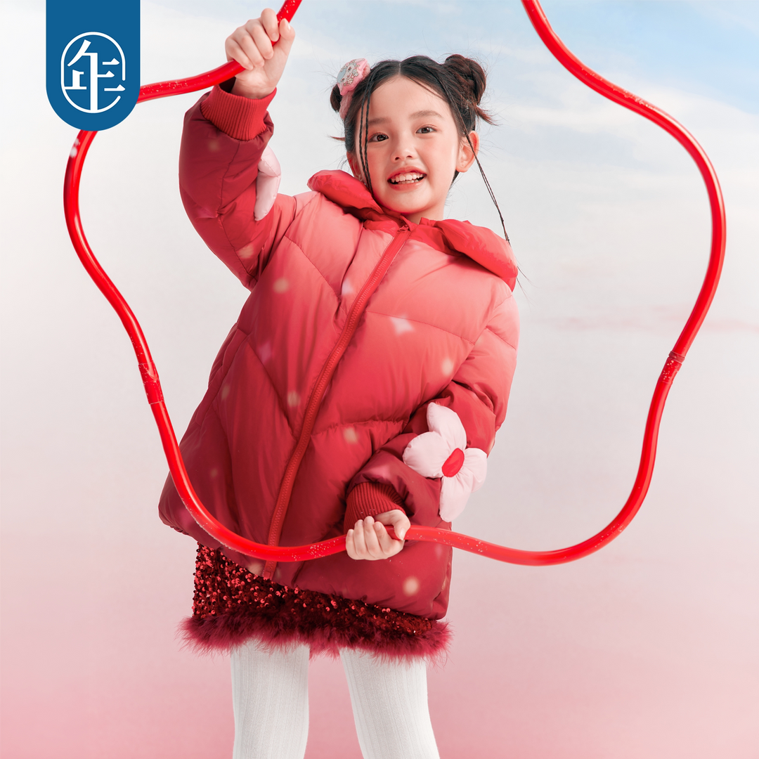 3D Flower Hooded Duck Down Coat 立体花朵连帽羽绒服