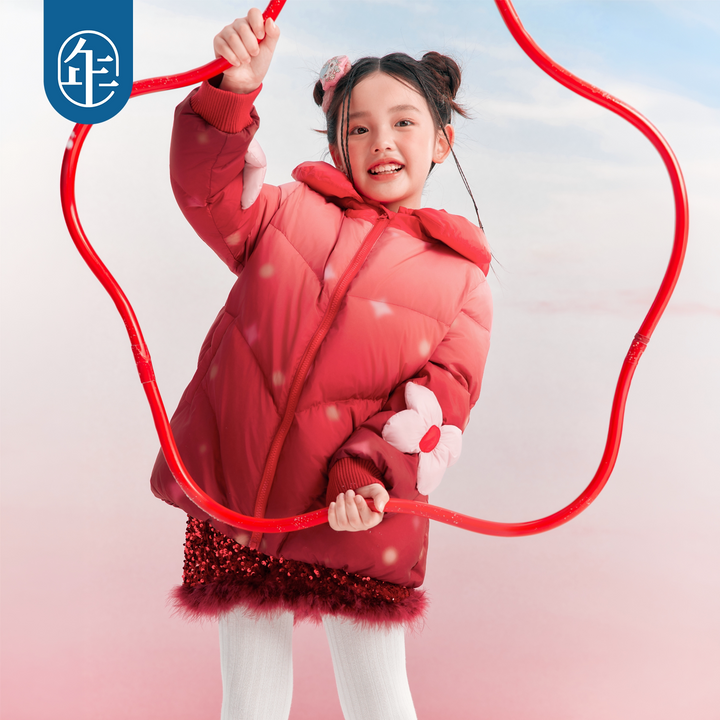 3D Flower Hooded Duck Down Coat 立体花朵连帽羽绒服