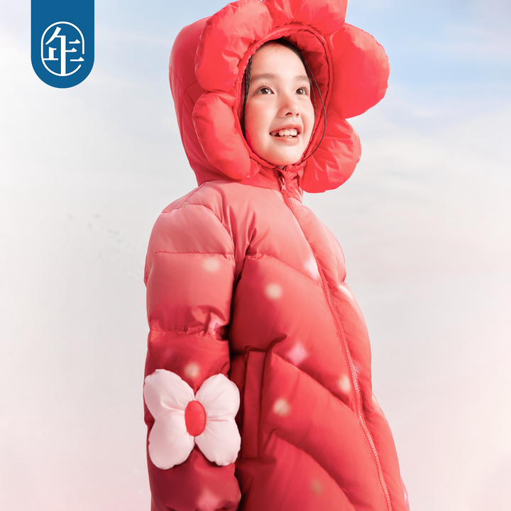 3D Flower Hooded Duck Down Coat 立体花朵连帽羽绒服