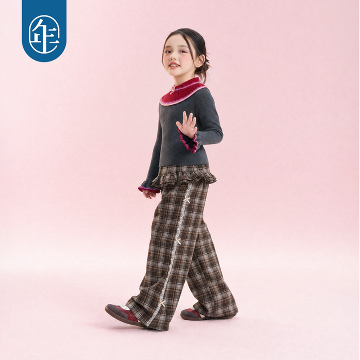 Ruffle Skirt-Overlay Wide-Leg Pants 福福有礼假两件长裤