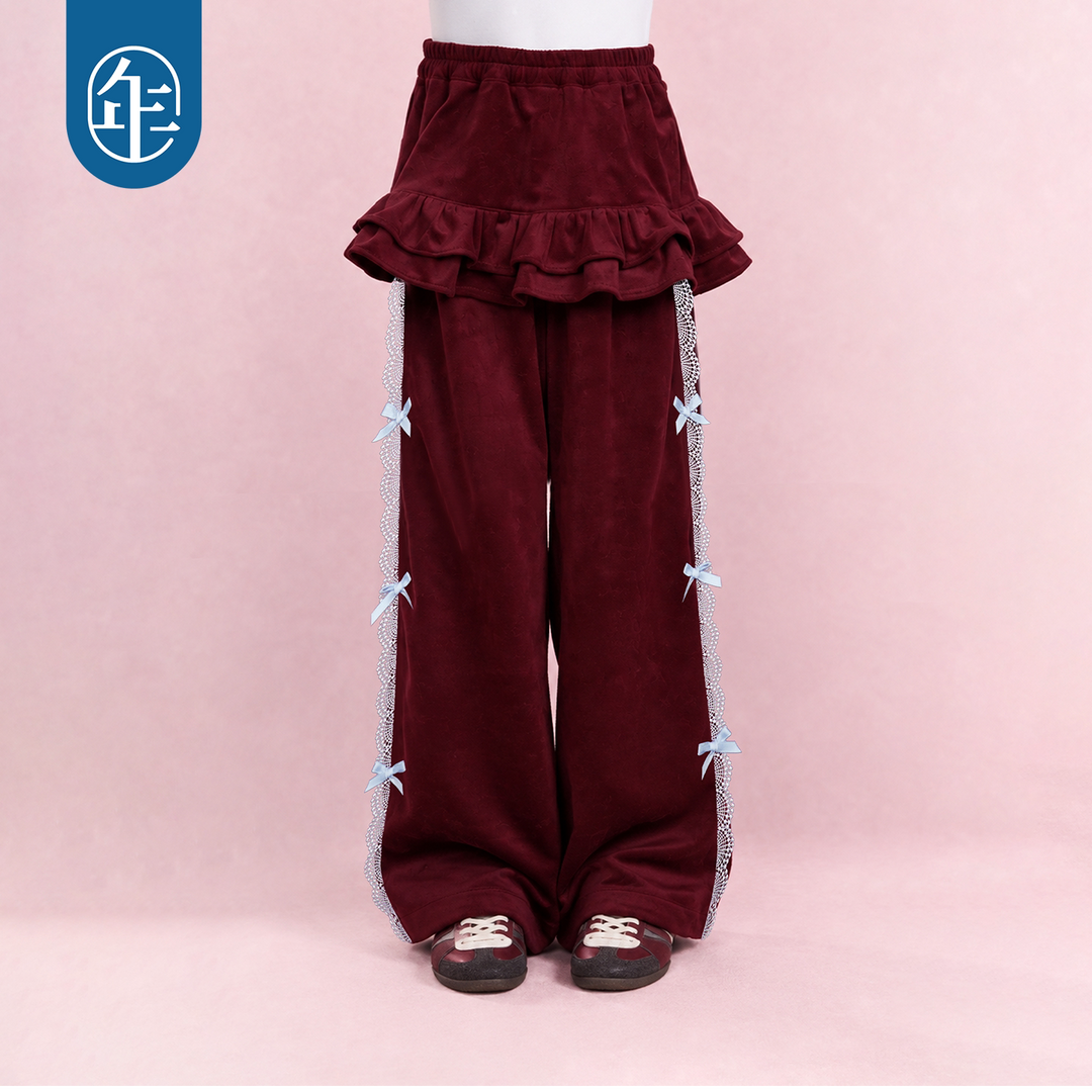 Ruffle Skirt-Overlay Wide-Leg Pants 福福有礼假两件长裤