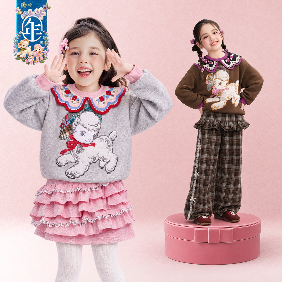 Lamb Petal-Collar Fleece-Lined Sweatshirt 真像样儿花瓣领卫衣