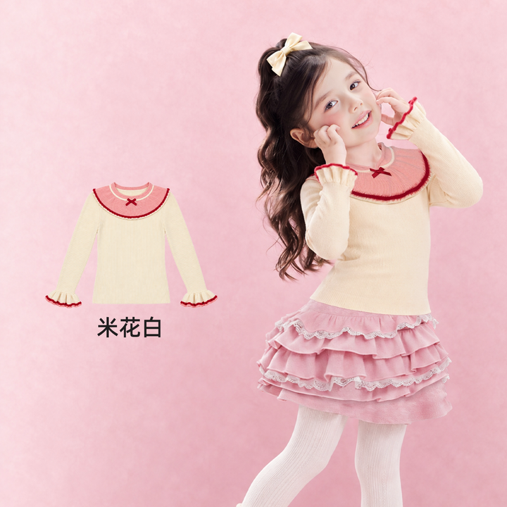 Qipao Collar Ruffle-Cuff Cotton Sweater 旗袍领荷叶袖毛衣 – Cream 米花白