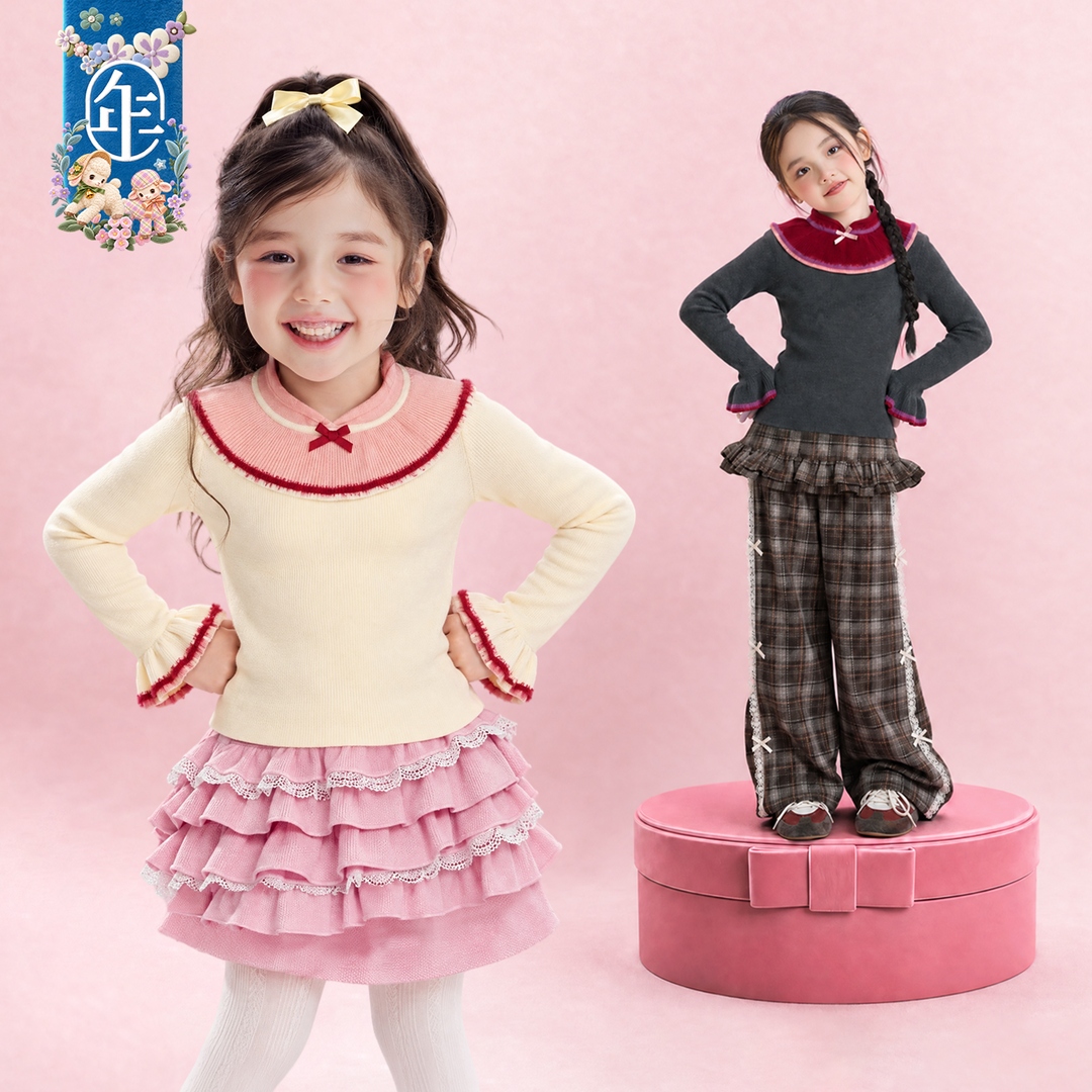 Qipao Collar Ruffle-Cuff Cotton Sweater 旗袍领荷叶袖毛衣