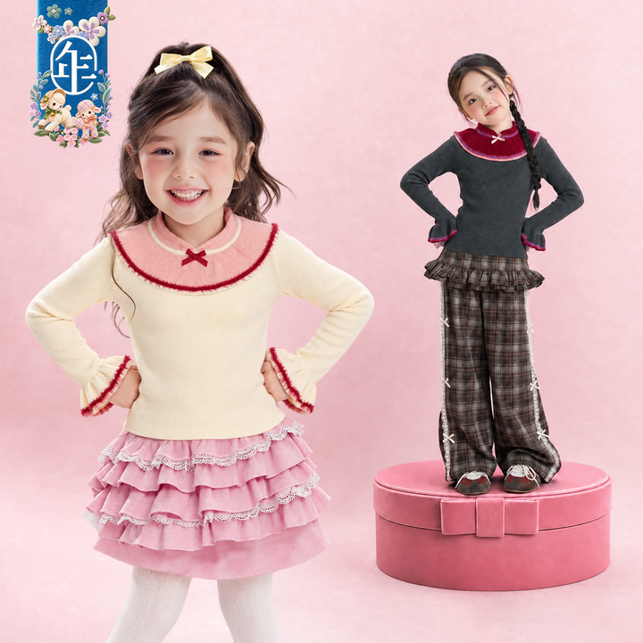 Qipao Collar Ruffle-Cuff Cotton Sweater 旗袍领荷叶袖毛衣