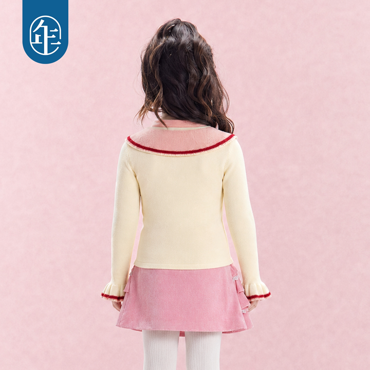 Qipao Collar Ruffle-Cuff Cotton Sweater 旗袍领荷叶袖毛衣