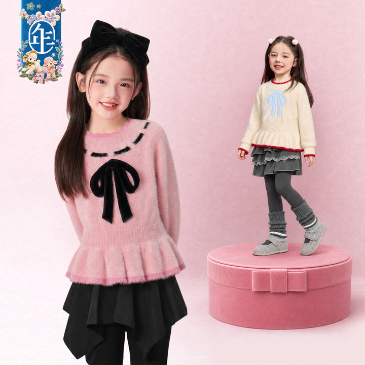 Bow Faux Mink Peplum Sweater 蝴蝶结仿貂毛收腰毛衣