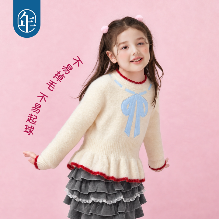 Bow Faux Mink Peplum Sweater 蝴蝶结仿貂毛收腰毛衣