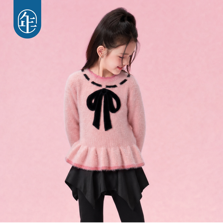 Bow Faux Mink Peplum Sweater 蝴蝶结仿貂毛收腰毛衣