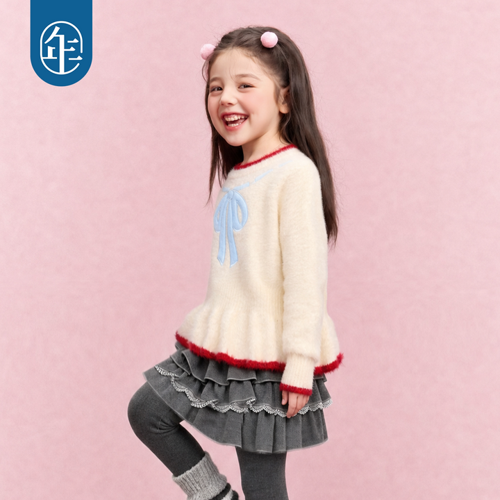 Bow Faux Mink Peplum Sweater 蝴蝶结仿貂毛收腰毛衣
