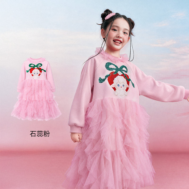 Lamb Sweatshirt Tulle Dress 真羊气网纱卫衣裙 – Pink 石蕊粉