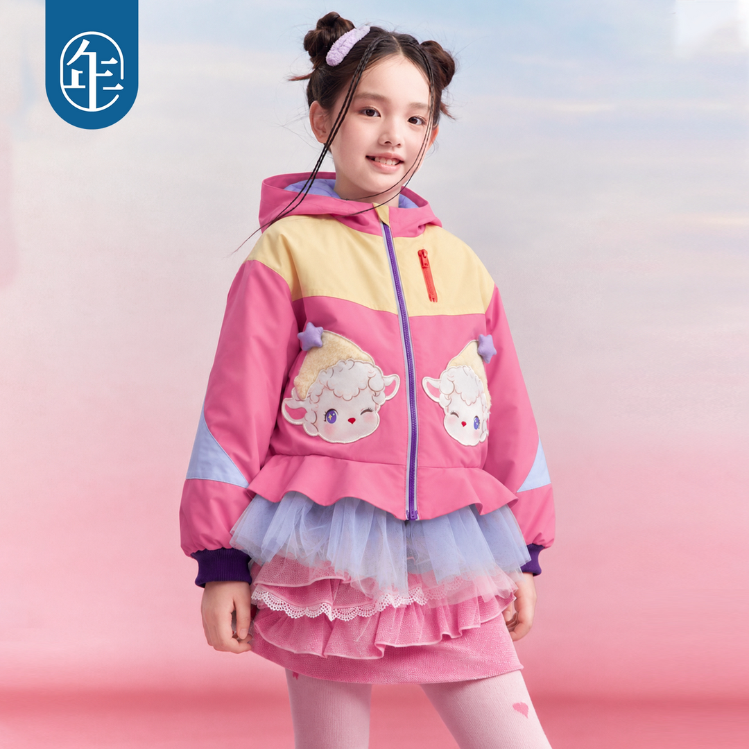 Lamb Patch Padded Hooded Tutu Jacket 小羊撞色加棉连帽外套