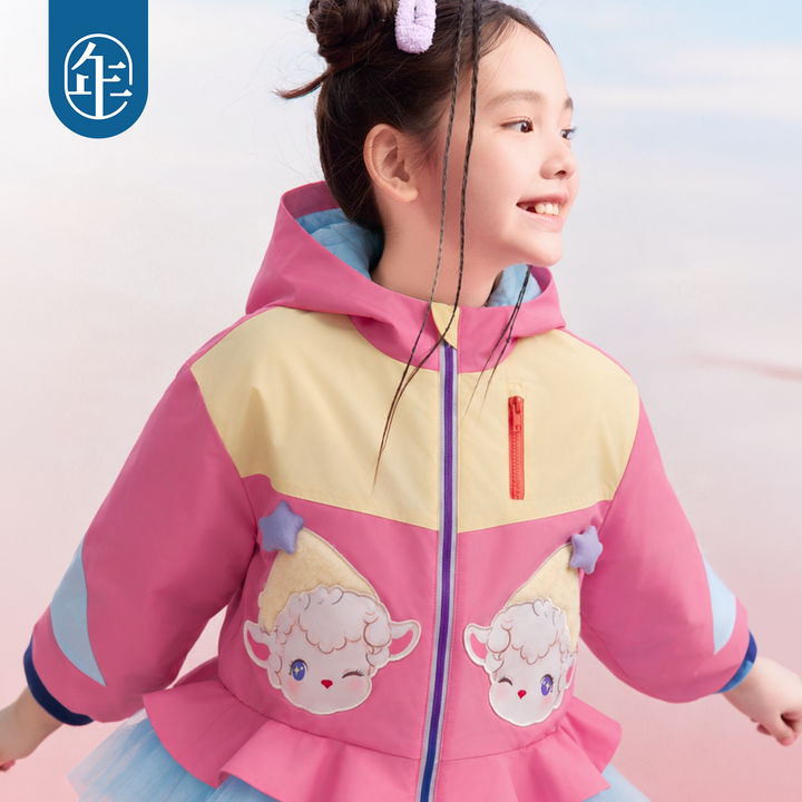 Lamb Patch Padded Hooded Tutu Jacket 小羊撞色加棉连帽外套