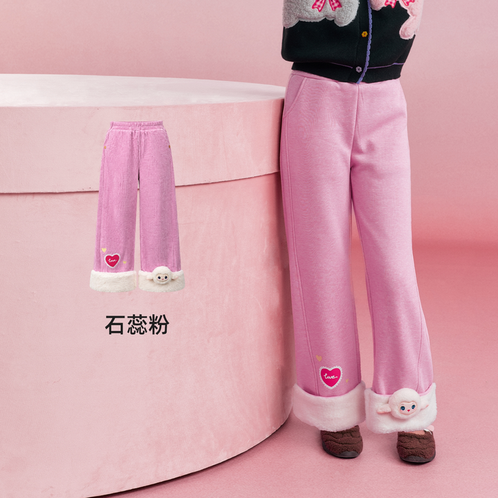 Lamb Cuff Fleece-Lined Wide Leg Pants 小羊加绒直筒阔腿裤 – Pink 石蕊粉