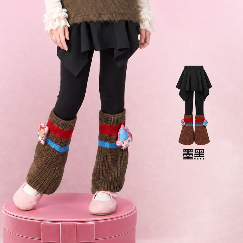 Asymmetric Skirted Fleece Leggings 真羊气假两件打底裤 – Black 墨黑