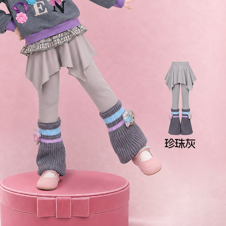 Asymmetric Skirted Fleece Leggings 真羊气假两件打底裤 – Gray 珍珠灰