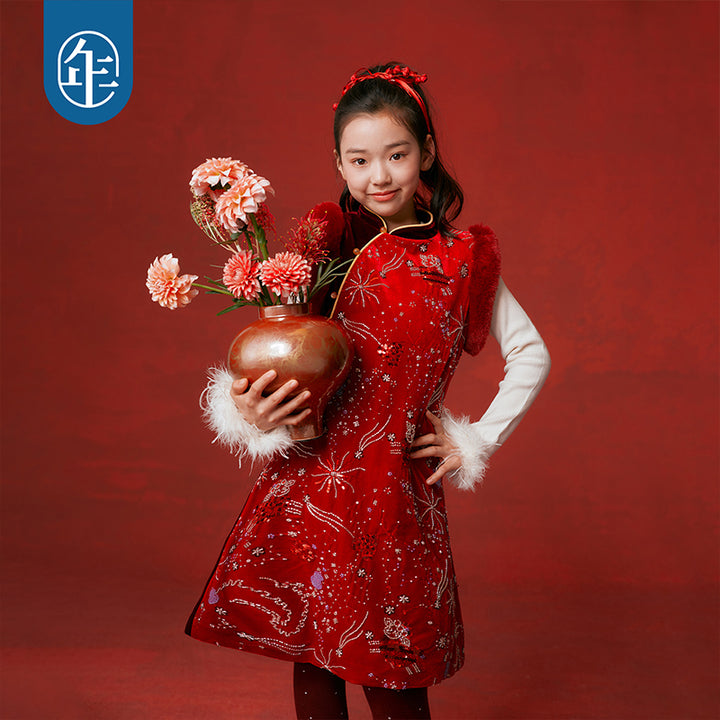 Sequin Velvet Sleeveless Qipao Dress 羊光闪耀亮片无袖旗袍