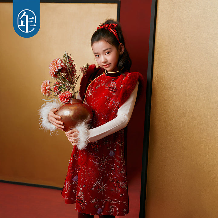 Sequin Velvet Sleeveless Qipao Dress 羊光闪耀亮片无袖旗袍