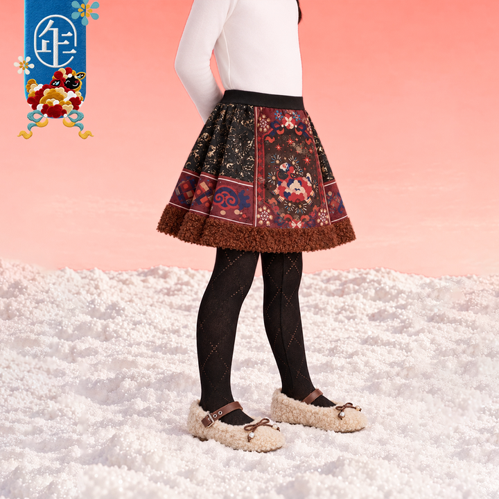 Lamb Brocade Fleece-Lined Mamian Skirt 喜气羊羊加绒马面短裙