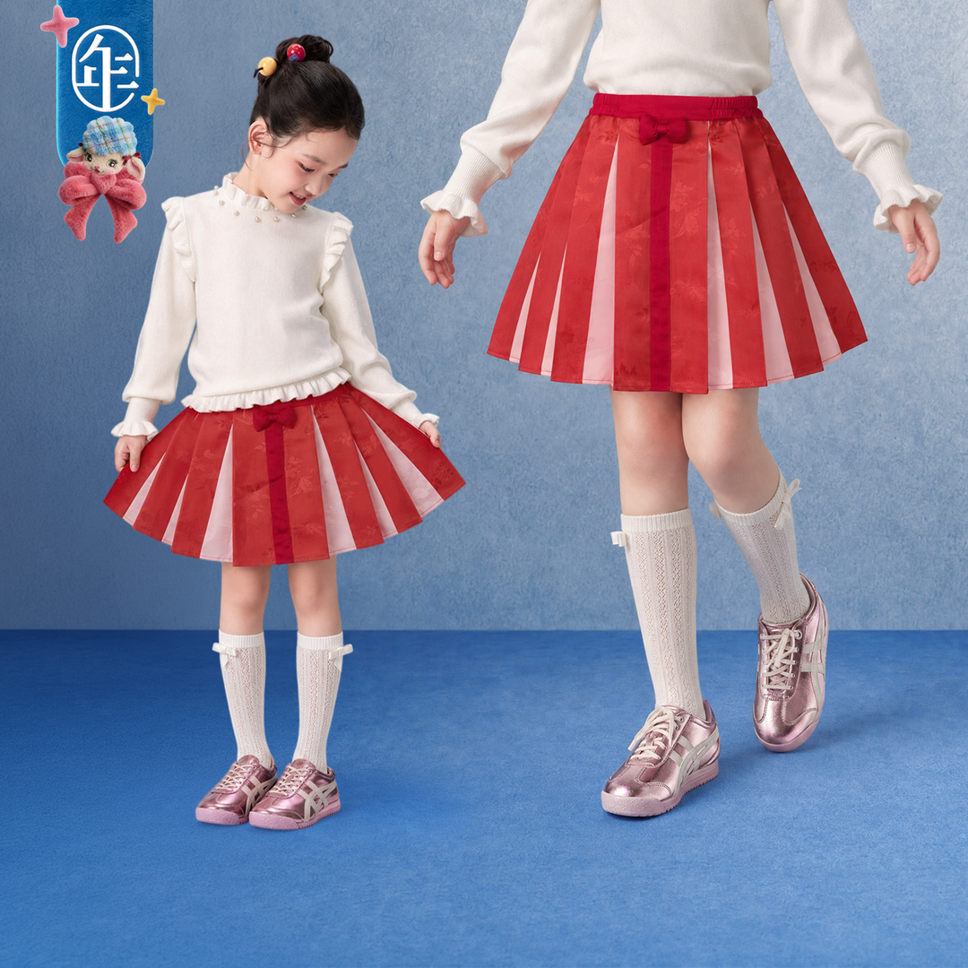 Bow Jacquard Pleated Mini Skirt 福福有礼蝴蝶结百褶短裙