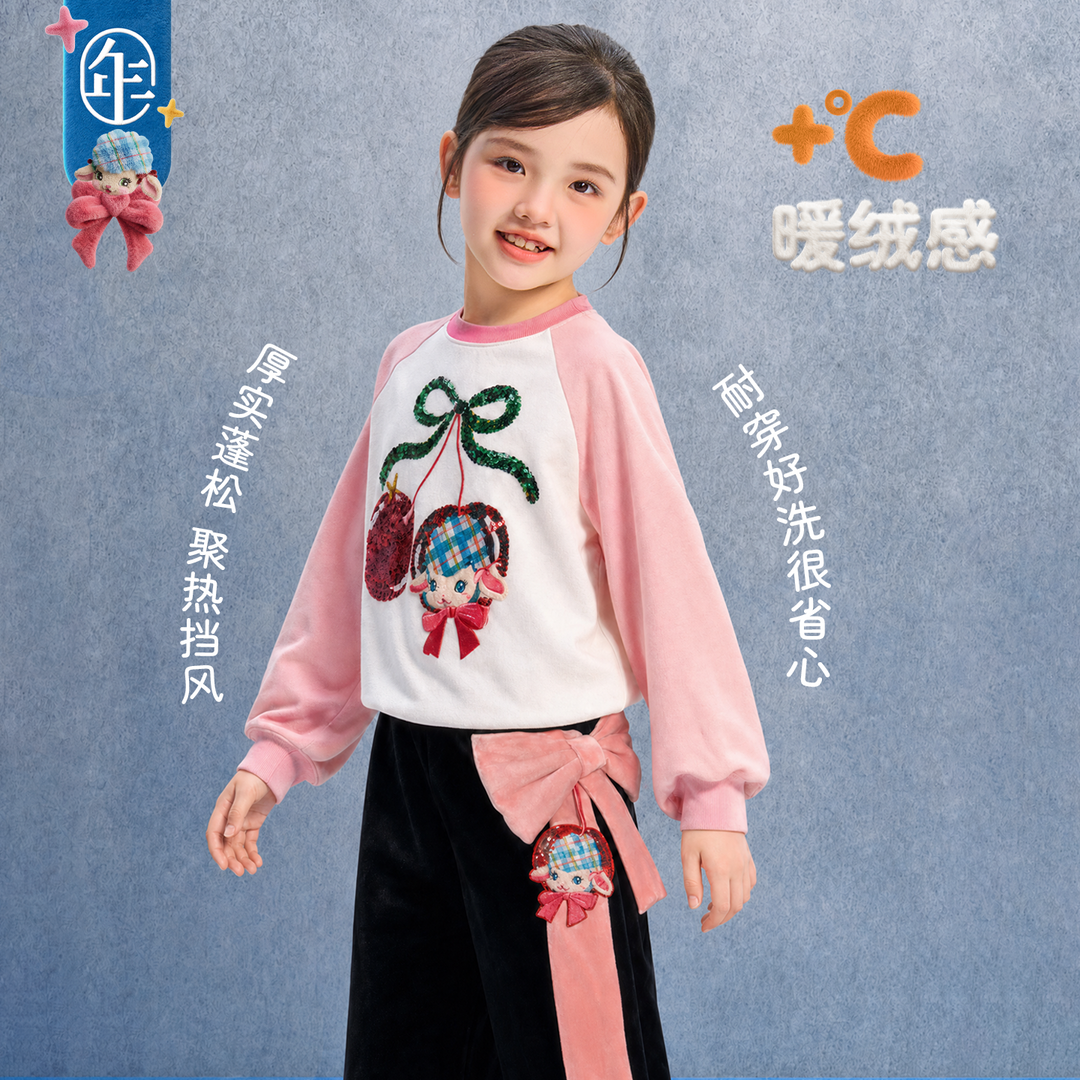 Sequin Cherry Lamb Fleece-Lined Sweatshirt 亮片樱桃加绒卫衣