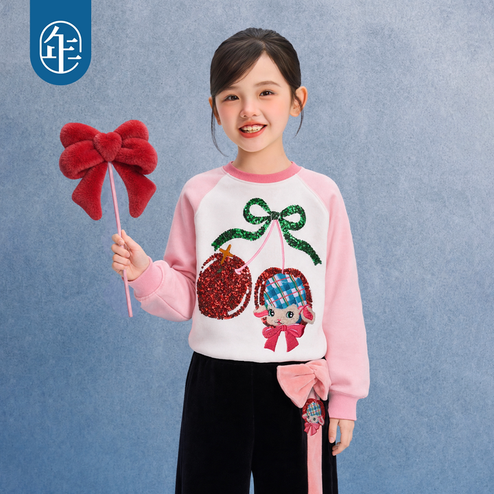 Sequin Cherry Lamb Fleece-Lined Sweatshirt 亮片樱桃加绒卫衣