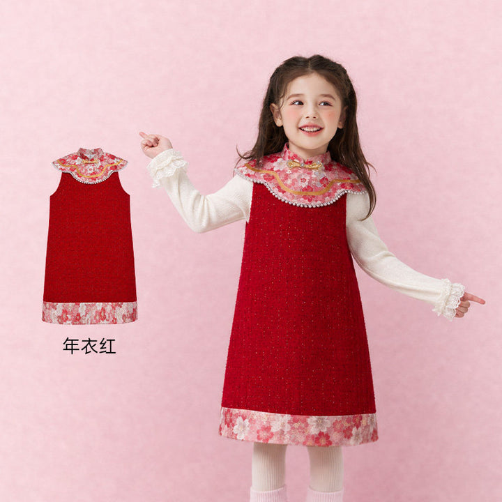 Brocade Cloud-Collar Sleeveless Dress 公主有礼云肩连衣裙 – Red 年衣红