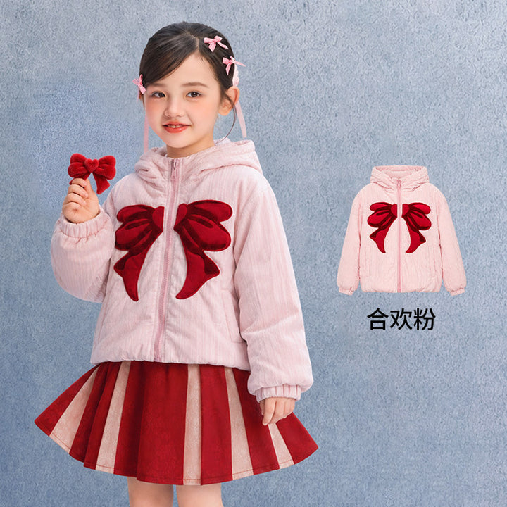 Big Bow Velvet Padded Hooded Jacket 大蝴蝶结连帽棉服 – Pink 合欢粉