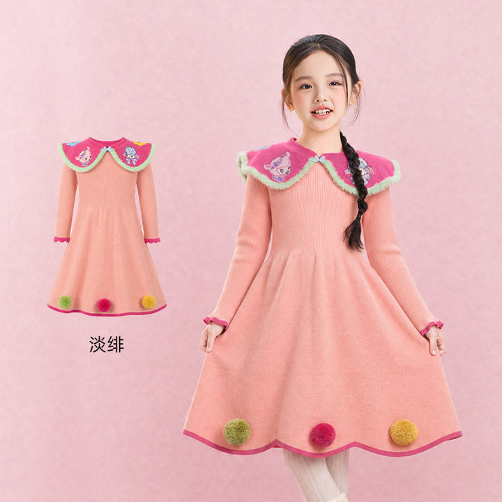 Cloud Collar Lamb Knit Sweater Dress 云肩小羊针织连衣裙 – Pink 淡绯