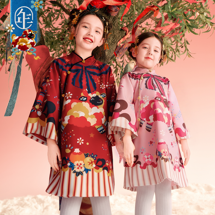 Lamb Print Fleece-Lined Qipao Dress 喜气羊羊加绒旗袍