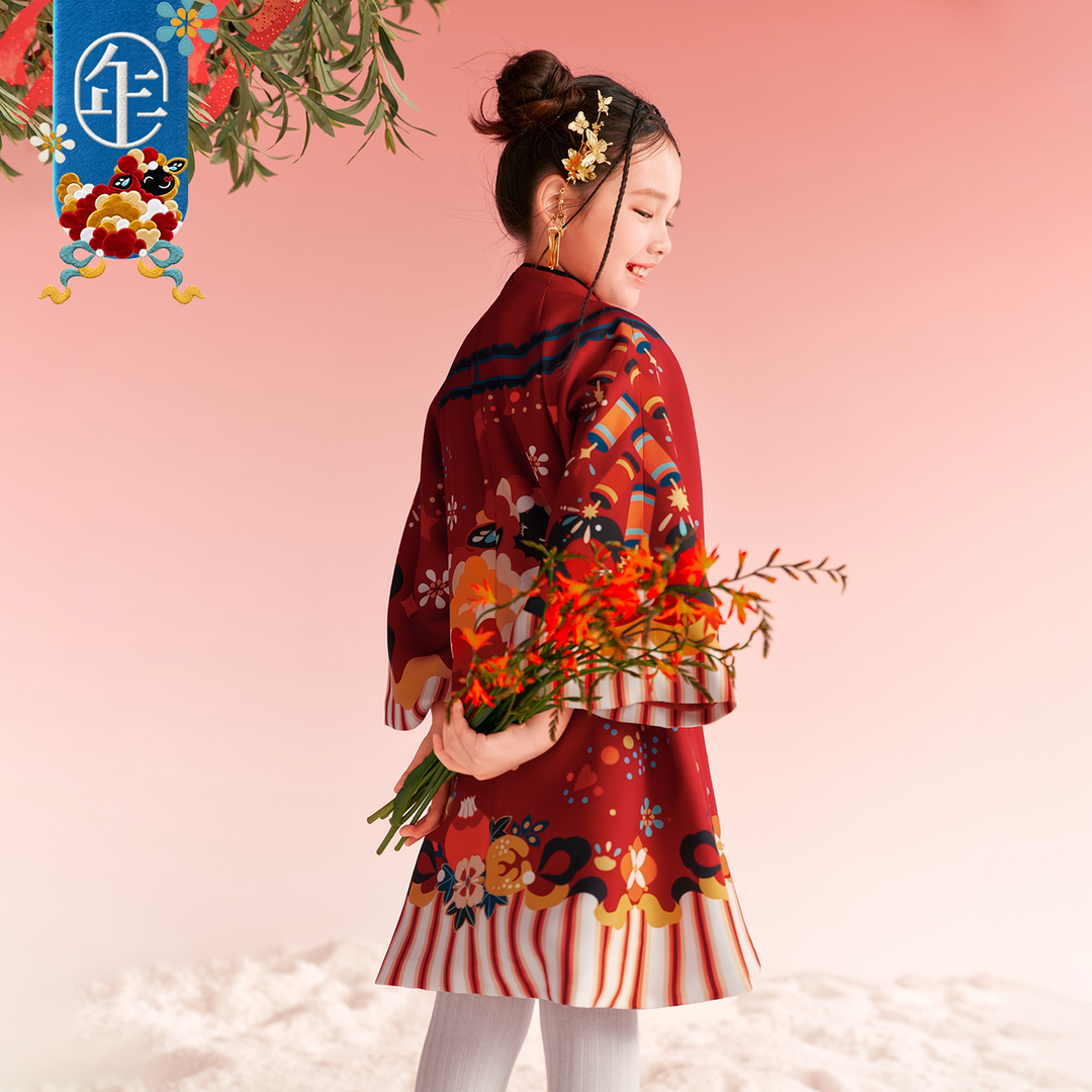 Lamb Print Fleece-Lined Qipao Dress 喜气羊羊加绒旗袍