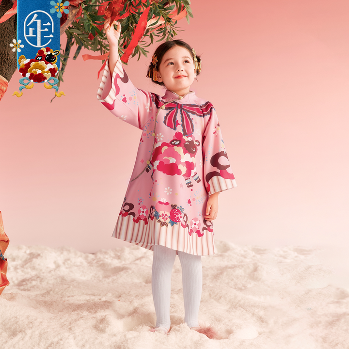 Lamb Print Fleece-Lined Qipao Dress 喜气羊羊加绒旗袍