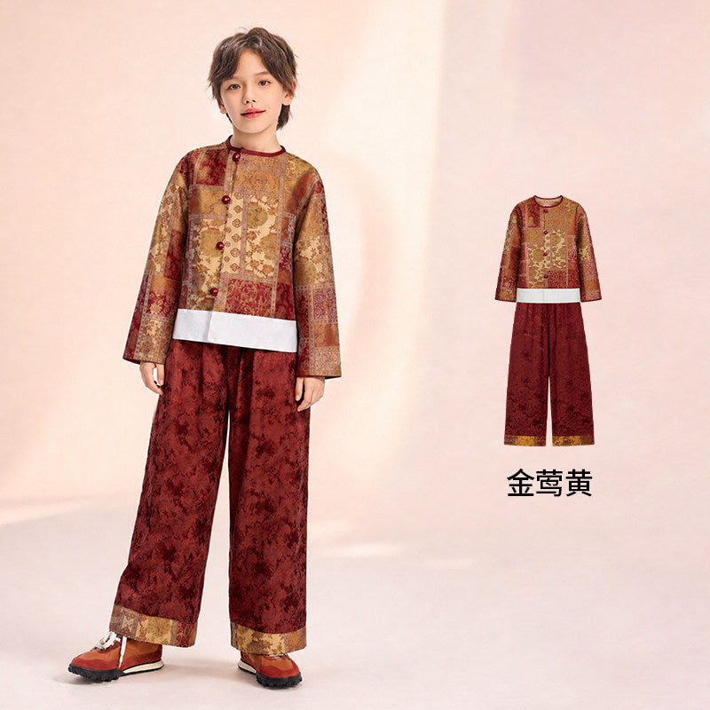 Brocade Tang Jacket & Pants Set 风禾正茂中式唐装套装 – Gold 金莺黄