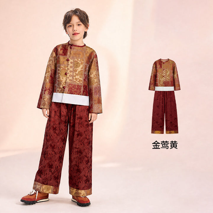 Brocade Tang Jacket & Pants Set 风禾正茂中式唐装套装 – Gold 金莺黄