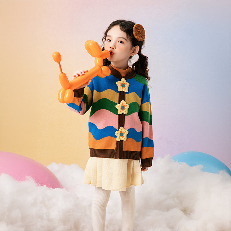 Rainbow Wave Knit Cardigan 撞色波浪针织开衫 - Brown 大山棕