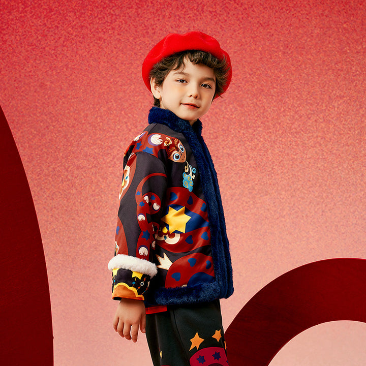 Jolly Holly Snake Fleece Collar coat