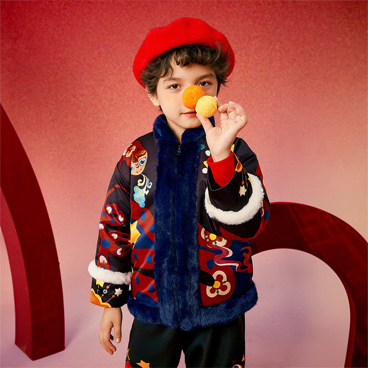 Jolly Holly Snake Fleece Collar coat