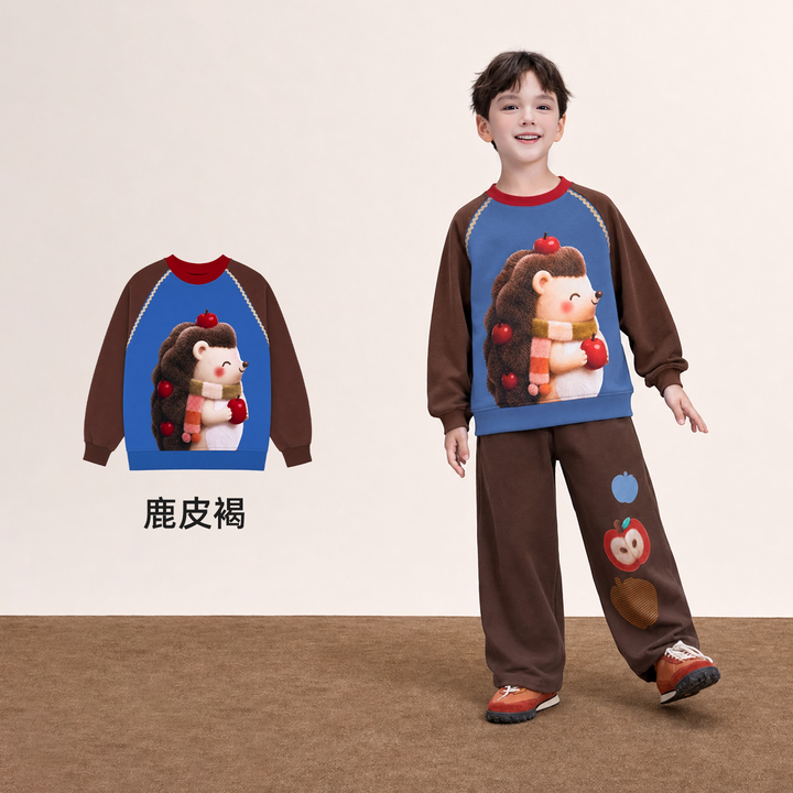 Hedgehog & Bear Raglan Sweatshirt 苹果森林插肩圆领卫衣 – Blue & Brown 鹿皮褐
