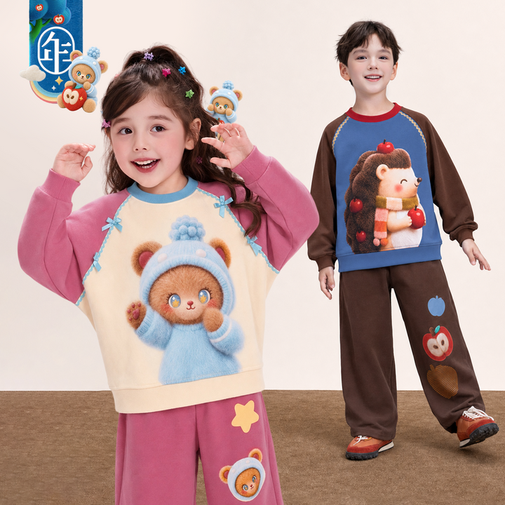 Hedgehog & Bear Raglan Sweatshirt 苹果森林插肩圆领卫衣