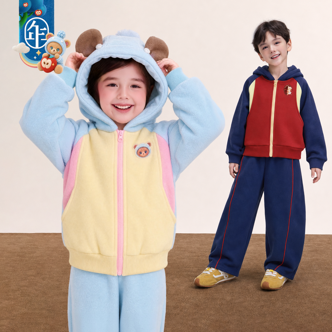 Bear-Ear Fleece Hoodie & Jogger Set 苹果森林熊耳摇粒绒套装