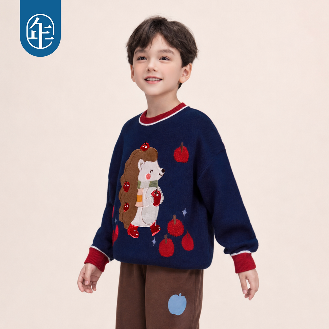 Hedgehog & Bear Cotton Crewneck Sweater 苹果森林卡通毛衣