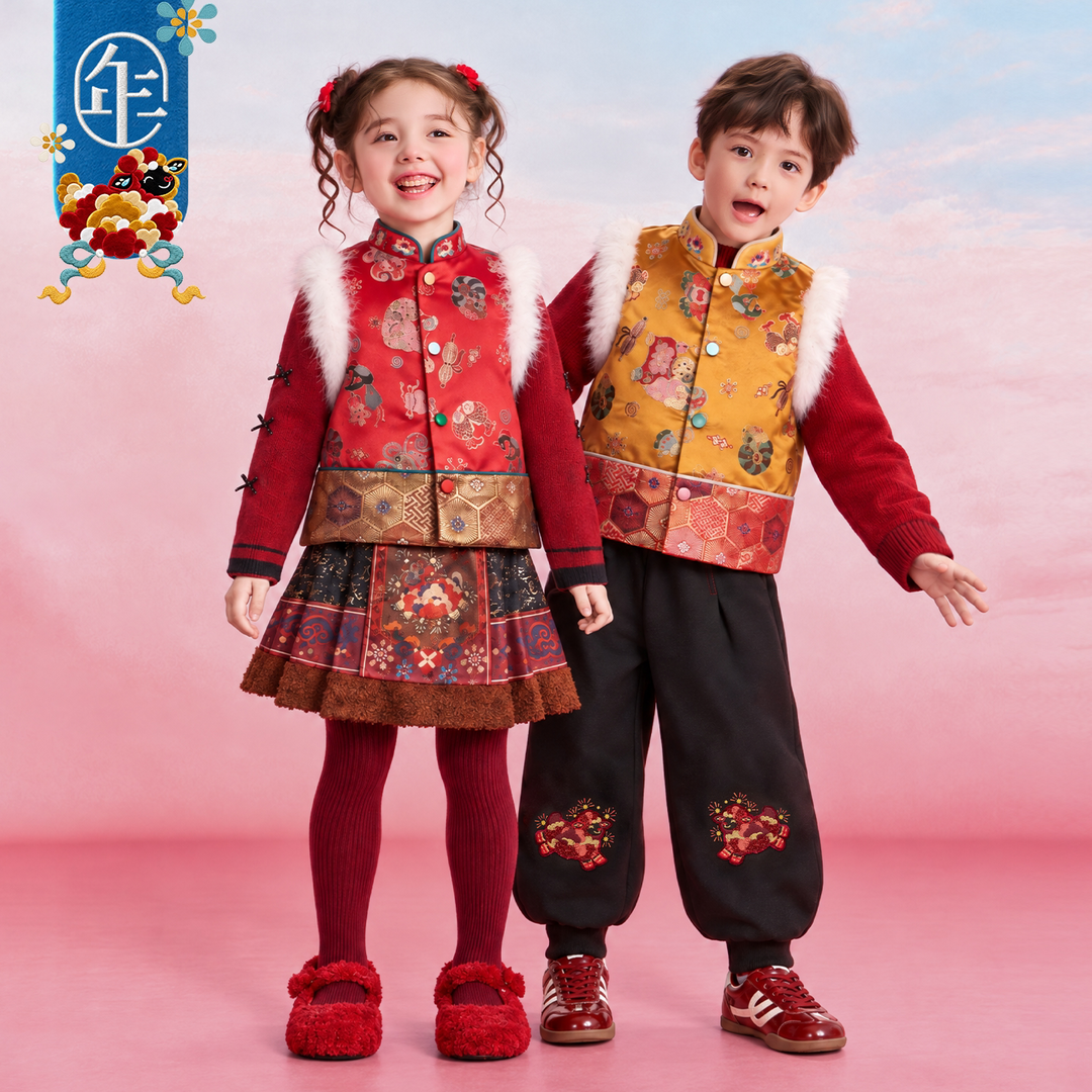 Lamb Brocade Faux-Fur Trim Tang Vest 小羊锦缎中式马甲