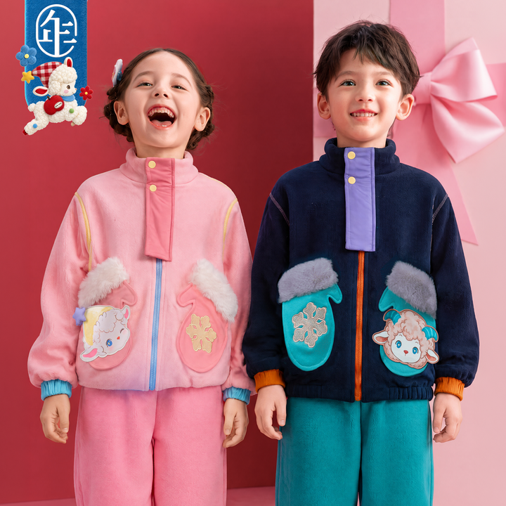 Lamb Mitten-Pocket Polar Fleece Set 小羊摇粒绒两件套