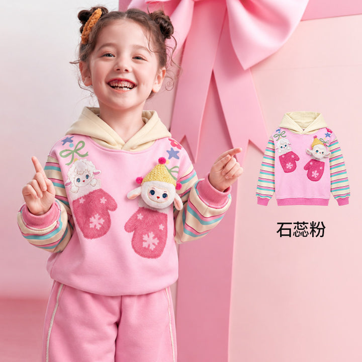 Lamb Fleece-Lined Colour-Block Hoodie 真羊气加绒连帽卫衣 – Pink 石蕊粉