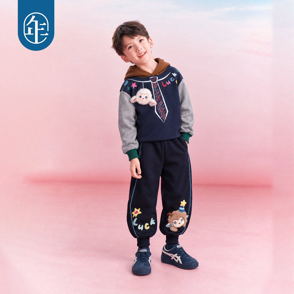 Lamb Fleece-Lined Colour-Block Hoodie 真羊气加绒连帽卫衣